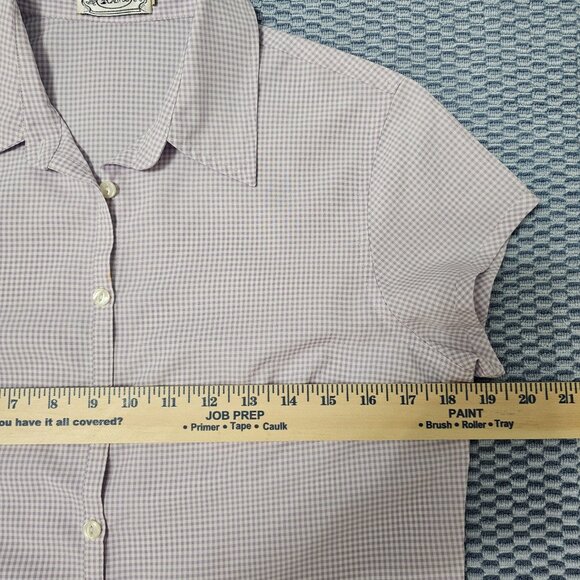 Calypso Lavender White Gingham Checkered Button Down Shirt Seersucker Top Size M - Picture 5 of 7